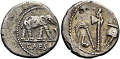 RÖMER RÖMISCHE REPUBLIK. RÖMISCHE REPUBLIK NACH 211 V. CHR C. Iulius Caesar, 49 - 48 v. Chr. Denar ø 19mm (2,88g). Mzst. in Gallia Narbonensis oder Hispania Citerior. Vs.: CAESAR, Elefant trampelt n. 