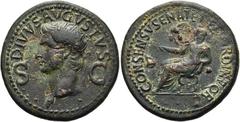 RÖMER RÖMISCHE KAISERZEIT. Divus Augustus, ab 14 n. Chr. AE Dupondius ø 32mm (15,79g). Geprägt unter Caligula, 40 - 41 n. Chr. Mzst. Rom. Vs.: DIVVS AVGVSTVS / S - C, Kopf mit Strahlenkrone n. l. Rs.: