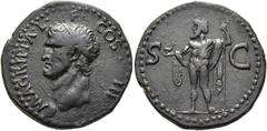 RÖMER RÖMISCHE KAISERZEIT. Agrippa, 64/3 - 12 v. Chr. AE As ø 28mm (13,27g). Geprägt unter Caligula, 37 - 41 n. Chr. Mzst. Rom. Vs.: M AGRIPPA L F COS III, Kopf mit corona rostrata n. l. Rs.: S - C, N