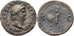 RÖMER RÖMISCHE KAISERZEIT. Nero, 54 - 68 n. Chr. AE As ø 28mm (8,87g). 65 n. Chr. Mzst. Rom. Vs.: NERO CAESAR AVG GERM IMP, Kopf mit Lorbeerkranz n. r. Rs.: S C, Viktoria mit Schild, darauf S P Q R. R