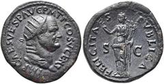 RÖMER RÖMISCHE KAISERZEIT. Vespasian, 69 - 79 n. Chr. AE Dupondius ø 27mm (13,73g). 74 n. Chr. Mzst. Rom. Vs.: IMP CAES VESP AVG P M TP COS V CENS, Kopf mit Strahlenkrone n. r. Rs.: FELICITA-S PVBLICA