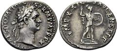 RÖMER RÖMISCHE KAISERZEIT. Domitian, 81 - 96 n. Chr. Denar ø 19mm (3,28g). 90 - 91 n. Chr. Mzst. Rom. Vs.: IMP CAES DOMIT AVG GERM P M TR P VIIII, Kopf mit Lorbeerkranz n. r. Rs.: IMP XXI COS XV CENS 