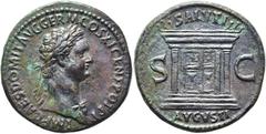 RÖMER RÖMISCHE KAISERZEIT. Domitian, 81 - 96 n. Chr. AE As ø 28mm (11,09g). 84 n. Chr. Mzst. Rom. Vs.: IMP CAES DOMIT AVG GERM COS XI CENS POT P P, Büste mit Lorbeerkranz u. Aegis n. r. Rs.: SALVTI AV