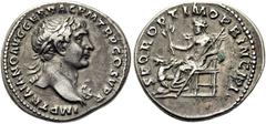 RÖMER RÖMISCHE KAISERZEIT. Trajan, 98 - 117 n. Chr. Denar ø 19mm (3,14g). ca. 106 - 107 n. Chr. Mzst. Rom. Vs.: IMP TRAIANO AVG GER DAC P M TR P COS V P P, Kopf mit Lorbeerkranz u. Aegis an l. Schulte