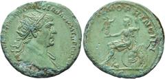 RÖMER RÖMISCHE KAISERZEIT. Trajan, 98 - 117 n. Chr. AE Dupondius ø 27mm (9,74g). 108 - 109/10 n. Chr. Mzst. Rom. Vs.: IMP CAES NERVAE TRAIANO AVG GER DAC P M TR P COS V P P, Büste mit Strahlenkrone u.