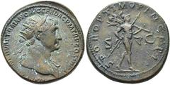RÖMER RÖMISCHE KAISERZEIT. Trajan, 98 - 117 n. Chr. AE Dupondius ø 27mm (15,10g). 112 - 114 n. Chr. Mzst. Rom. Vs.: IMP CAES NERVAE TRAIANO AVG GER DAC P M TR P COS VI P P, Büste mit Strahlenkrone u. 