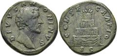 RÖMER RÖMISCHE KAISERZEIT. Divus Antoninus Pius, ab 161 n. Chr. AE Sesterz ø 33mm (24,11g). Geprägt unter Marc Aurel, 161 n. Chr. Mzst. Rom. Vs.: DIVVS ANTONINVS, Kopf n. r. Rs.: CONSE-CRATIO / S C, Q