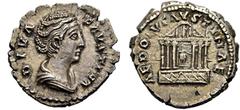 RÖMER RÖMISCHE KAISERZEIT. Diva Faustina maior, ab 140 n. Chr. Denar ø 18mm (3,36g). Geprägt unter Antoninus Pius, nach 141 n. Chr. Mzst. Rom. Vs.: DIVA FAVSTINA, drapierte Büste n. r. Rs.: AED DIV FA