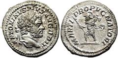 RÖMER RÖMISCHE KAISERZEIT. Caracalla, 197 - 217 n. Chr. Denar ø 20mm (3,28g). 201 n. Chr. Mzst. Rom. Vs.: ANTONINVS PIVS FEL AVG, Kopf mit Lorbeerkranz n. r. Rs.: MARTI PROPVG- NATORI, Mars eilt mit T