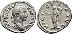 RÖMER RÖMISCHE KAISERZEIT. Severus Alexander, 222 - 235 n. Chr. Denar ø 20mm (2,81g). 231 n. Chr. Mzst. Rom. Vs.: IMP SEV ALE-XAND AVG, Kopf mit Lorbeerkranz n. r. Rs.: VICT-ORI-A AVG, Viktoria steht 