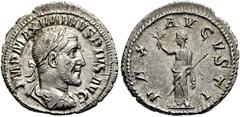 RÖMER RÖMISCHE KAISERZEIT. Maximinus Thrax, 235 - 238 n. Chr. Denar ø 20mm (2,93g). 235 n. Chr. Mzst. Rom. Vs.: IMP MAXIMINVS PIVS AVG, drapierte Panzerbüste mit Lorbeerkranz n. r. Rs.: PAX AVGVSTI, P