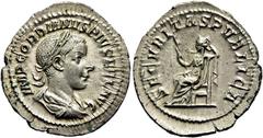 RÖMER RÖMISCHE KAISERZEIT. Gordian III., 238 - 244 n. Chr. Denar ø 22mm (2,89g). Sommer 241 n. Chr. Mzst. Rom. Hochzeitsemission. Vs.: IMP GORDIANVS PIVS FEL AVG, drapierte Panzerbüste mit Lorbeerkran