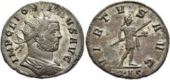 RÖMER RÖMISCHE KAISERZEIT. Florianus, 276 n. Chr. Antoninian ø 21mm (3,46g). Mzst. Rom. Vs.: IMP C FLORIANVS AVG, drapierte Panzerbüste mit Strahlenkrone n. r. Rs.: VIRTVS AVG / XXIS, Kaiser steht in 