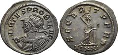 RÖMER RÖMISCHE KAISERZEIT. Probus, 276 - 282 n. Chr. Antoninian ø 24mm (4,17g). 281 n. Chr. Mzst. Ticinum. Vs.: VIRTVS PROBI AVG, Panzerbüste mit Strahlenkrone, Helm, Lanze u. Schild n. l. Rs.: SECVRI