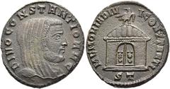 RÖMER RÖMISCHE KAISERZEIT. Divus Constantius I. Chlorus, ab 306 n. Chr. AE Follis ø 25mm (6,39g). Geprägt unter Maxentius, 307 n. Chr. Mzst. Ticinum. Vs.: DIVO CONSTANTIO AVG, Kopf capite velato n. r.