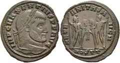 RÖMER RÖMISCHE KAISERZEIT. Maxentius, 306 - 312 n. Chr. AE Follis ø 26mm (5,71g). 2. Emission Phase 2, Anfang 310 - Ende 312 n. Chr. Mzst. Ostia. Vs.: IMP C MAXENTIVS P F AVG, Kopf mit Lorbeerkranz n.
