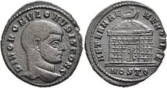 RÖMER RÖMISCHE KAISERZEIT. Divus Romulus, ab 309 n. Chr. AE Follis ø 25mm (6,35g). Geprägt unter Maxentius, 2. Emission, Anfang 310 - Ende 312 n. Chr. Mzst. Ostia. Vs.: DIVO ROMVLO N V BIS CONS, Kopf 