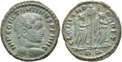 RÖMER RÖMISCHE KAISERZEIT. Constantin I., der Große, 307 - 337 n. Chr. AE Follis ø 17mm (1,97g). 313 n. Chr. Mzst. Rom. Vs.: IMP CONSTANTINVS P F AVG, Kopf n. r. Rs.: GLORIA P-E-RPET / RQ, zwei Viktor