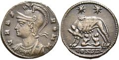 RÖMER RÖMISCHE KAISERZEIT. Stadtprägung aus der Zeit Constantin I. AE Follis ø 18mm (2,65g). 330 - 333 n. Chr. Mzst. Konstantinopel. Vs.: VRBS ROMA, drapierte Büste der Roma mit attischem Helm n. l. R
