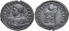 RÖMER RÖMISCHE KAISERZEIT. Constantin II. als Caesar, 317 - 337 n. Chr. AE Follis ø 20mm (2,60g). 321 n. Chr. Mzst. Treveris. Vs.: CONSTANTINVS IVN NOB C, drapierte Panzerbüste mit Lorbeerkranz, Victo