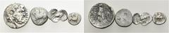 LOTS Griechische Silbermünzen. AE Spätes 6. - 2. Jh. v. Chr. Archaische Drachme von Korinth (2,28g) Pegasos mit Koppa/Incusum, ge R!; Diobol mit stehendem Pegasos auf beiden Seiten, ge R! Diobol mit f