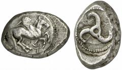 GRIECHEN LYKIEN. Stater (9,77g). 460 - 440 v. Chr. Vs.: Nach r. abhebender Pegasos auf Rundschild, zwischen den Beinen Zeichen. Rs.: Triskeles mit Zeichen und Punkt in rundem Incusum. SNG Aul. 4090 (s