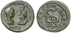 RÖMISCHE PROVINZIALPRÄGUNGEN MOESIA INFERIOR. Gordian III., 238 - 244 n.Chr. AE Fünfer (13,49g). Vs.: AUT K / M ANTW GORDIANOS AUG, gegenständige Büsten des Gordian und des Sarapis. Rs.: DIONUSOPOLETW