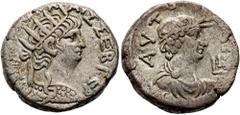 RÖMISCHE PROVINZIALPRÄGUNGEN ÄGYPTEN. ALEXANDRIA. Nero, 54 - 68 n.Chr. Billon-Tetra drachme ø 23mm (12,88g). 65 - 66 n. Chr. Vs.: [ΝΕΡΩ ΚΛΑΥ] ΚΑΙΣ ΣΕΒ ΓΕΡ, Büste mit Strahlenkranz u. Ägis auf der Schu