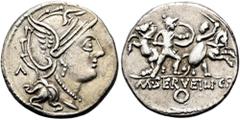 RÖMER RÖMISCHE REPUBLIK. RÖMISCHE REPUBLIK NACH 211 V. CHR. M. Servilius, 100 v. Chr. Denar ø 20mm (3,83g). Mzst. Rom. Vs.: Kopf der Roma n. r., dahinter Λ. Rs.: M SERVEILI C F / O, zwei kämpfende Kri