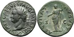 RÖMER RÖMISCHE KAISERZEIT. Titus, 79 - 81 n. Chr. AE As ø 27mm (10,35g). 80 - 81 n. Chr. Mzst. Rom. Vs.: IMP T CAES VESP AVG P M TR P COS VIII, Kopf mit Lorbeerkranz n. l. Rs.: AEQVITAS AVGVST / S - C