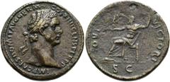 RÖMER RÖMISCHE KAISERZEIT. Domitian, 81 - 96 n. Chr. AE Sesterz ø 35mm (26,09g). 88 - 89 n. Chr. Mzst. Rom. Vs.: IMP CAES DOMIT AVG GERM COS XIIII CENS PER P P, Kopf mit Lorbeerkranz n. r. Rs.: IOVI V