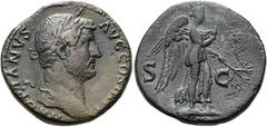 RÖMER RÖMISCHE KAISERZEIT. Hadrian, 117 - 138 n. Chr. AE Sesterz ø 31mm (24,04g). 130 - 138 n. Chr. Mzst. Rom. Vs.: HADRIANVS AVG COS III P P, Kopf mit Lorbeerkranz u. Gewand auf l. Schulter n. r. Rs.