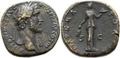 RÖMER RÖMISCHE KAISERZEIT. Antoninus Pius, 138 - 161 n. Chr. AE Sesterz ø 31mm (27,76g). 143 - 144 n. Chr. Mzst. Rom. Vs.: ANTONINVS AVG PIVS P P TR P COS III, Kopf mit Lorbeerkranz n. r. Rs.: IMPERAT