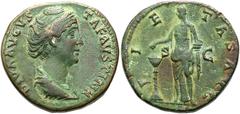 RÖMER RÖMISCHE KAISERZEIT. Diva Faustina maior, ab 140 n. Chr. AE Sesterz ø 34mm (24,53g). Geprägt unter Antoninus Pius 141 - 161 n. Chr. Mzst. Rom. Vs.: DIVA AVGVS-TA FAVSTINA, drapierte Büste capite