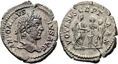 RÖMER RÖMISCHE KAISERZEIT. Caracalla, 197 - 217 n. Chr. Denar ø 21mm (3,38g). 207 n. Chr. Mzst. Rom. Vs.: ANTONINVS PIVS AVG, Kopf mit Lorbeerkranz n. r. Rs.: VOTA SVSCEPT-A XX, Caracalla capite velat