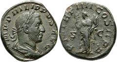 RÖMER RÖMISCHE KAISERZEIT. Philipp I. Arabs, 244 - 249 n. Chr. AE Sesterz ø 29mm (17,26g). 244 n. Chr. Mzst. Rom. Vs.: IMP M IVL PHILIPPVS AVG, drapierte Panzerbüste mit Lorbeer kranz n. r. Rs.: P M T