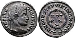 RÖMER RÖMISCHE KAISERZEIT. Constantin I., der Große, 307 - 337 n. Chr. AE Follis ø 19mm (2,60g). 322 - 325 n. Chr. Mzst. Ticinum. Vs.: CONSTAN-TINVS AVG, Kopf mit Lorbeerkranz n. r. Rs.: D N CONSTANTI