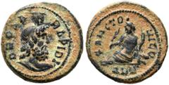 RÖMER RÖMISCHE KAISERZEIT. Anonyme Prägungen aus der Zeit Julians II. (Isisfest). AE Centenionalis ø 12mm (1,32g). Mzst. Alexandria. Vs.: DEO SANCT-O SARAPIDI, Kopf des Zeus Serapis n. r. Rs.: SANCTO 