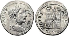 RÖMER RÖMISCHE KAISERZEIT. Barbarische Imitation nach Maximianus Herculius, 285 - 310 n. Chr. "Argenteus" ø 20mm (2,61g). ca. 302 n. Chr. Mzst. "Thessaloniki". Vs.: MHXIMIH-NIIS IIOB C, Kopf mit Lorbe