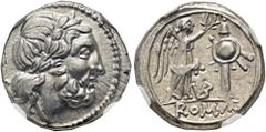 RÖMER RÖMISCHE REPUBLIK. RÖMISCHE REPUBLIK NACH 211 V. CHR.. Anonym, ab 211 v. Chr. Victoriatus ø 17mm (3,27g). 211 - 208 v. Chr. Mzst. unsicher. Vs.: Kopf des Jupiter mit Lorbeerkranz n. r. Rs.: ROMA