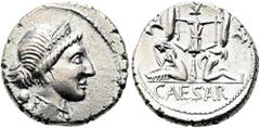 RÖMER RÖMISCHE REPUBLIK. RÖMISCHE REPUBLIK NACH 211 V. CHR.. C. Iulius Caesar, 46 - 45 v. Chr. Denar ø 17mm (3,87g). Mzst. in Spanien. Vs.: Kopf der Venus mit Diadem u. Halskette n. r., dahinter Cupid