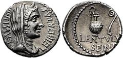 RÖMER RÖMISCHE REPUBLIK. RÖMISCHE REPUBLIK NACH 211 V. CHR.. M. Iunius Brutus, C. Cassius Longinus und L. Cornelius Lentulus Spinther, 43 - 42 v. Chr. Denar ø 18mm (3,33g). Mzst. mobil mit Brutus und 