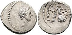 RÖMER RÖMISCHE REPUBLIK. RÖMISCHE REPUBLIK NACH 211 V. CHR.. L. Mussidius Longus, 42 v. Chr. Denar ø 18mm (3,97g). Mzst. Rom. Vs.: Kopf des Iulius Caesar mit Lorbeerkranz n. r. Rs.: L MVSSIDIVS LONGVS