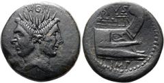 RÖMER RÖMISCHE REPUBLIK. RÖMISCHE REPUBLIK NACH 211 V. CHR.. Sextus Pompeius Magnus Pius, 42 - 40 v. Chr. AE As ø 30mm (18,34g). Mzst. in Sizilien oder Spanien. Vs.: MAGN, bekränzter Januskopf mit den