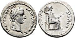 RÖMER RÖMISCHE KAISERZEIT. Tiberius, 14 - 37 n. Chr. Denar ø 19mm (3,79g). 30 n. Chr. Mzst. Lugdunum. Vs.: TI CAESAR DIVI AVG F AVGVSTVS, Kopf mit Lorbeerkranz n. r. Rs.: PONTIF MAXIM, Livia als Iusti
