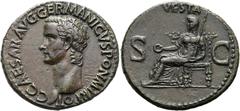 RÖMER RÖMISCHE KAISERZEIT. Caligula, 37 - 41 n. Chr. AE As ø 29mm (11,03g). 37 - 38 n. Chr. Mzst. Rom. Vs.: C CAESAR AVG GERMANICVS PON M TR POT, Kopf n. l. Rs.: VESTA / S - C, Vesta capite velato mit