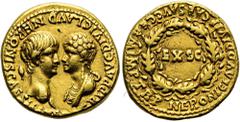 RÖMER RÖMISCHE KAISERZEIT. Nero, 54 - 68 n. Chr. Aureus ø 19mm (7,75g). Oktober - Dezember 54 n. Chr. Mzst. Rom. Vs.: AGRIPP AVG DIVI CLAVD NERONIS CAES [MATER], gegenständige Büste des Nero und der A