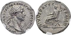 RÖMER RÖMISCHE KAISERZEIT. Trajan, 98 - 117 n. Chr. Denar ø 18mm (3,31g). 112 - 113 n. Chr. Mzst. Rom. Vs.: IMP TRAIANVS AVG GER DAC P M TR P COS VI P P, Büste mit Lorbeerkranz u. Gewand auf l. Schult