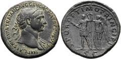 RÖMER RÖMISCHE KAISERZEIT. Trajan, 98 - 117 n. Chr. AE Sesterz ø 33mm (25,45g). 107 - 110 n. Chr. Mzst. Rom. Vs.: IMP CAES NERVAE TRAIANO AVG GER DAC P M TR P COS V P P, Kopf mit Lorbeerkranz n. r. Rs