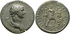 RÖMER RÖMISCHE KAISERZEIT. Trajan, 98 - 117 n. Chr. AE Dupondius ø 27mm (9,53g). 116 - 117 n. Chr. Mzst. Rom. Vs.: IMP CAES NER TRAIANO OPTIMO AVG GER DAC PARTHICO P M TR P COS VI P P, drapierte Büste